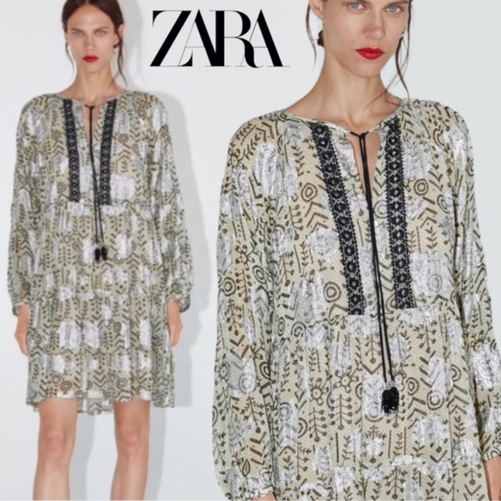 Zara Boho Silver Metallic Dress